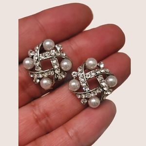 New Pearl bling rhinestone earrings studs